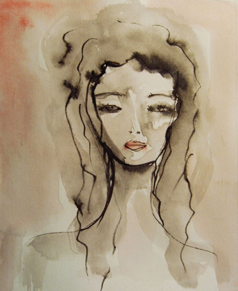 794x971 Face Painting Original Ink And Acrylic Drawing Womans Face Etsy - Drawing Of A Womans Face