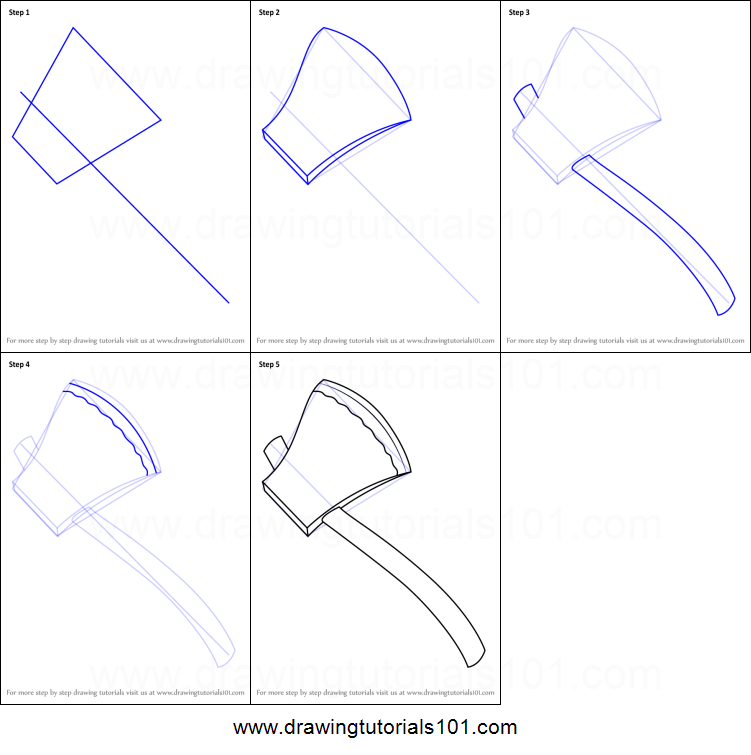 751x755 how to draw fireman axe printable step - Drawing Of Axe