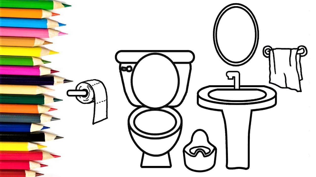 1280x720 Learn How To Draw And Color A Bathroom Easy Drawing And Coloring - Drawing Of Bathroom