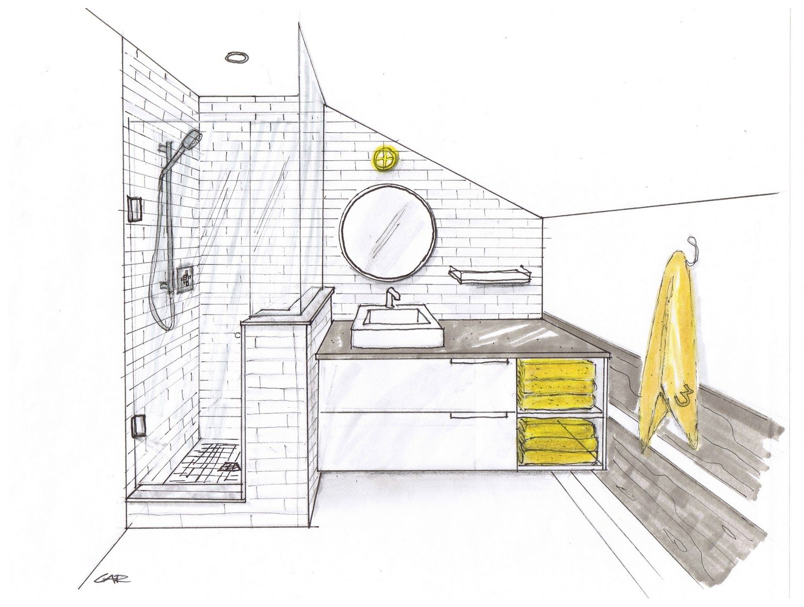 1600x1207 Bathroom One Point Perspective - Drawing Of Bathroom
