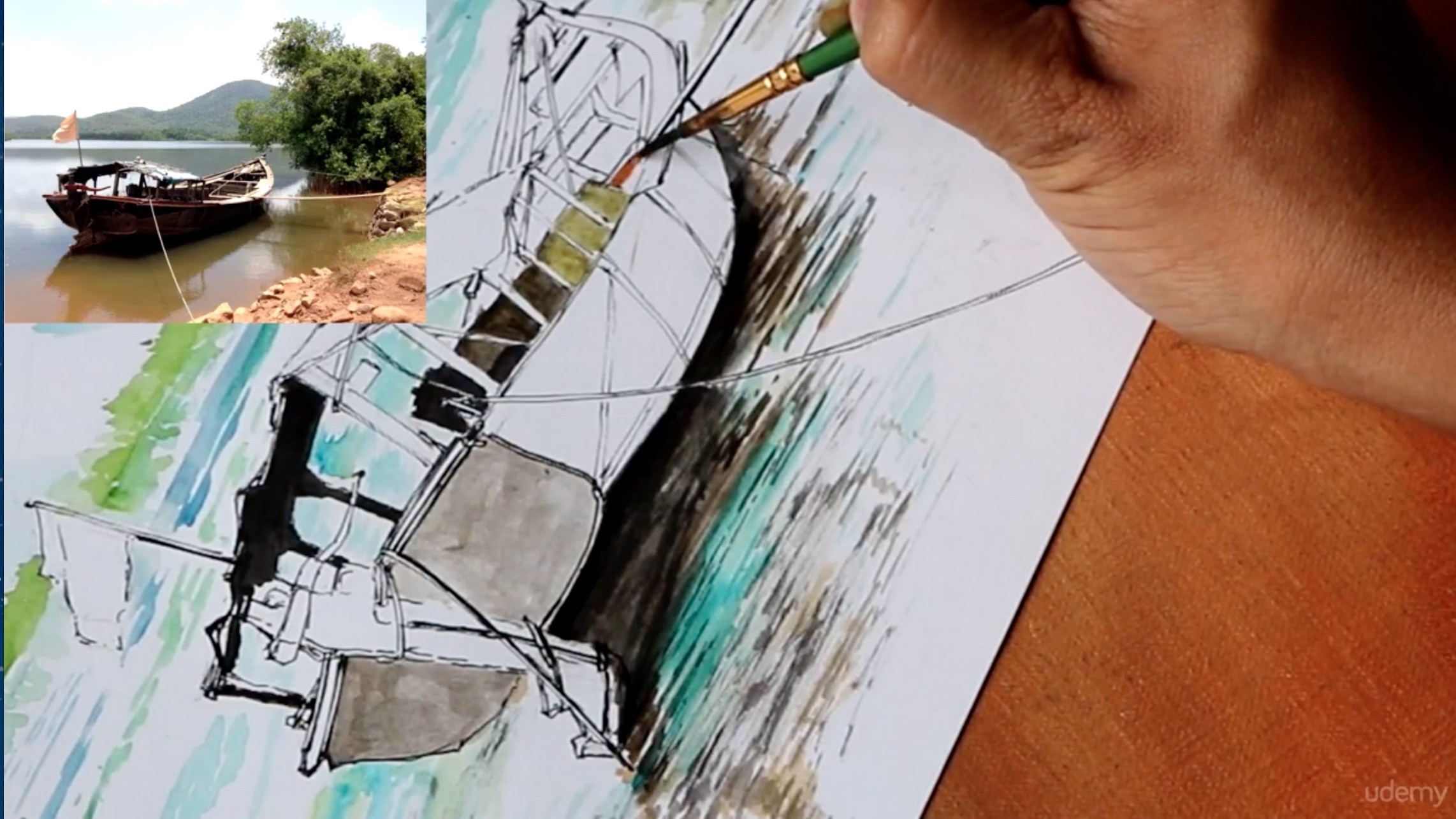 2284x1284 Draw A Boat In Water Using Pens, Inks And Watercolors Review - Drawing Of Boat In Water