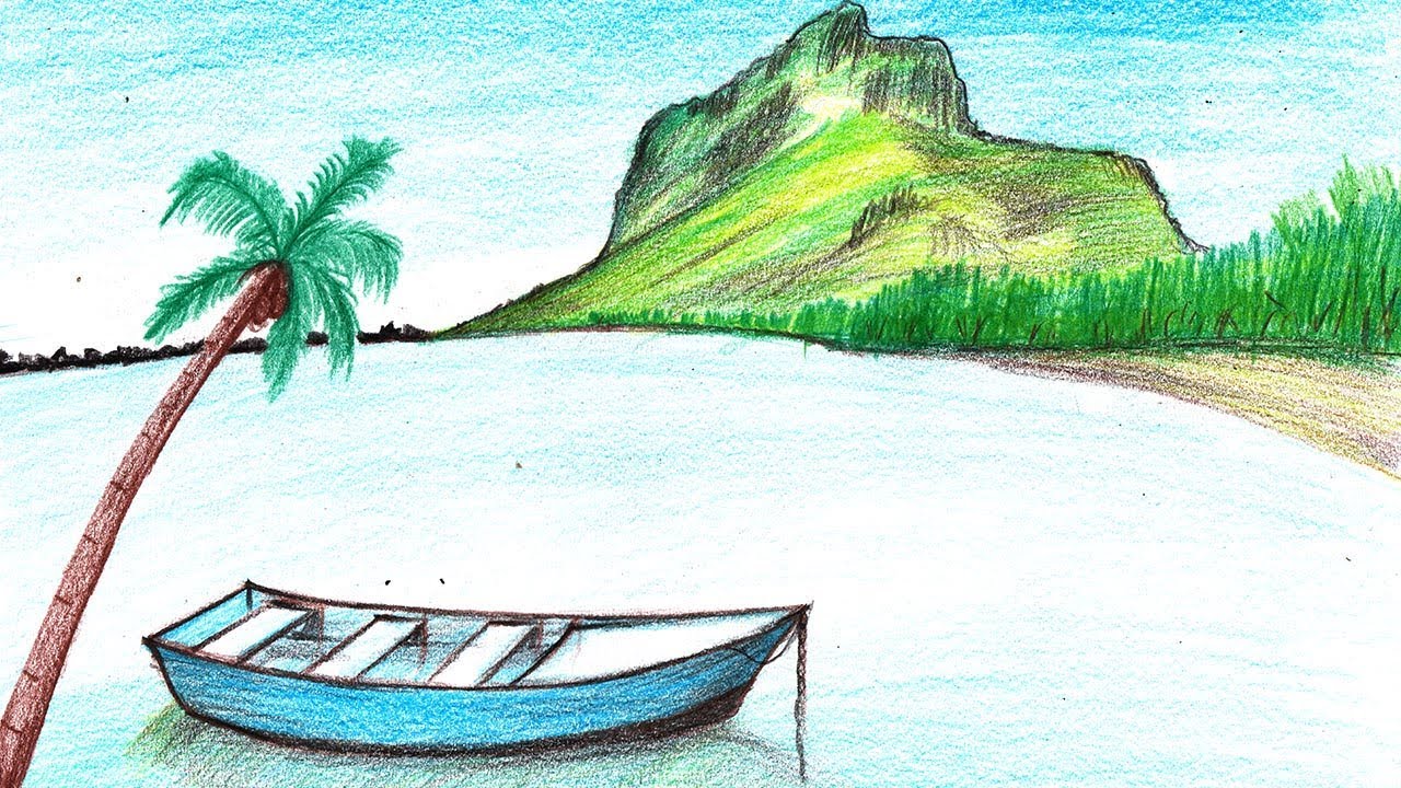 1280x720 How To Draw A Boat In Water Scenery - Drawing Of Boat In Water
