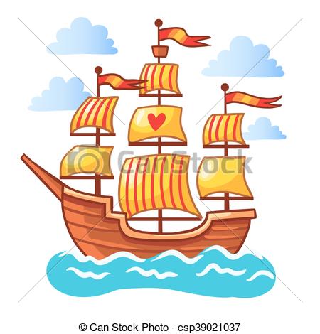 450x470 Sailing Ship Floating In The Water Vector Illustration Of A Ship - Drawing Of Boat In Water
