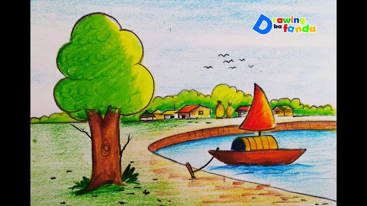 1280x720 How To Draw Boat In Lakestep - Drawing Of Boat In Water