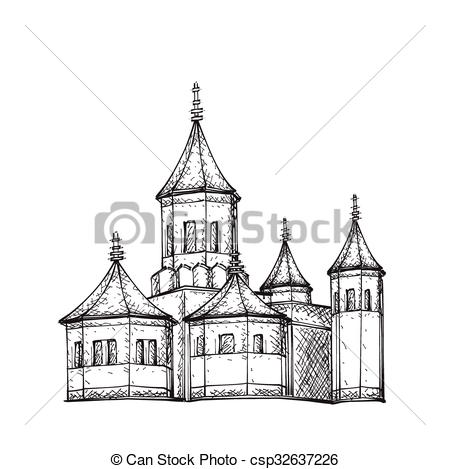 450x469 Sketch Of Church Hand Drawn Illustration Building - Drawing Of Church Building