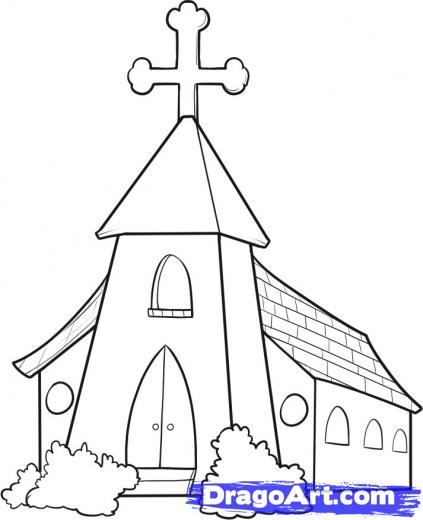 423x520 Step How To Draw A Church - Drawing Of Church Building
