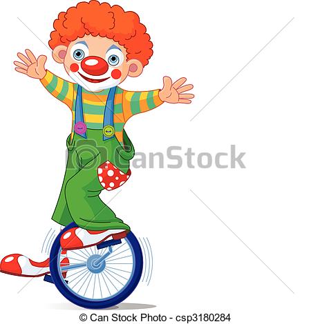 450x470 Cute Circus Clown On Unicycling Vector Illustration - Drawing Of Circus Joker