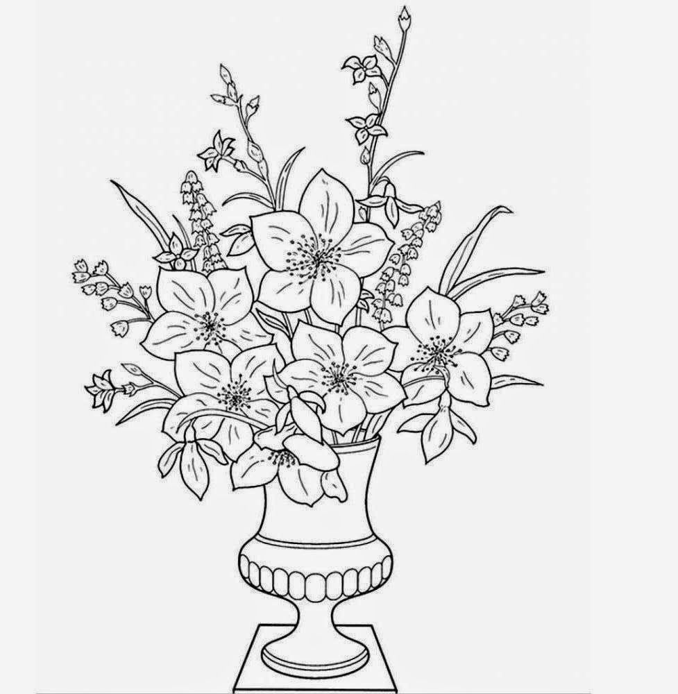 977x1000 Flower Vase Image For Drawing Flower Vase Drawing With Colour - Drawing Of Flower Vase For Kid