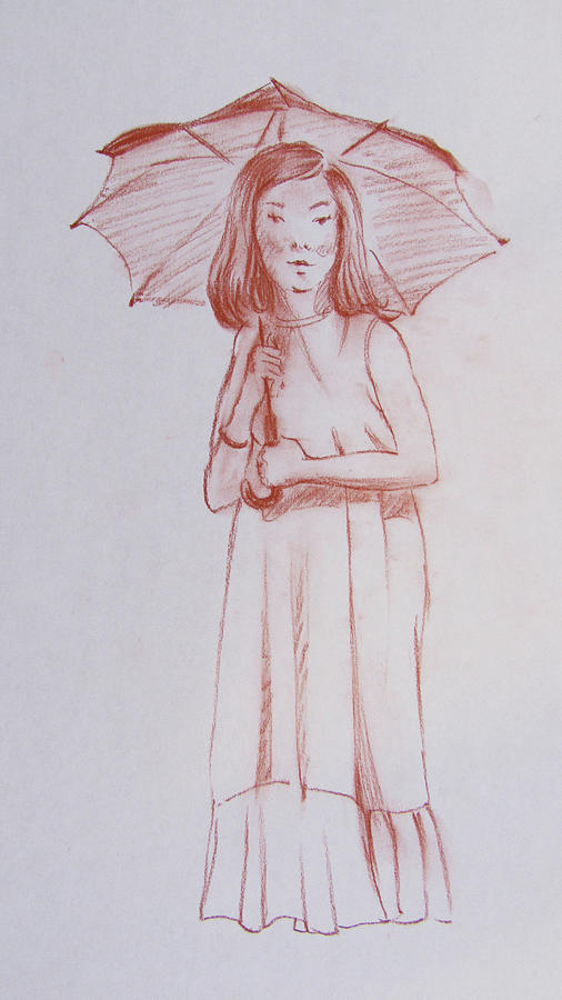 506x900 Girl With Umbrella Drawing - Drawing Of Girl With Umbrella