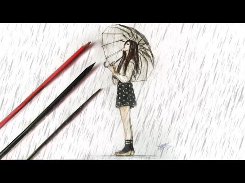 480x360 How To Draw A Girl With Umbrella In Rain Ioana Cotuna - Drawing Of Girl With Umbrella