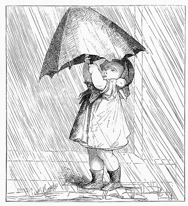 377x414 Out In The Rain - Drawing Of Girl With Umbrella
