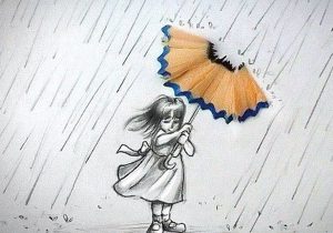 300x210 Pencil Sketches Of Girl In Rain Pencil Sketch Girl With Umbrella - Drawing Of Girl With Umbrella