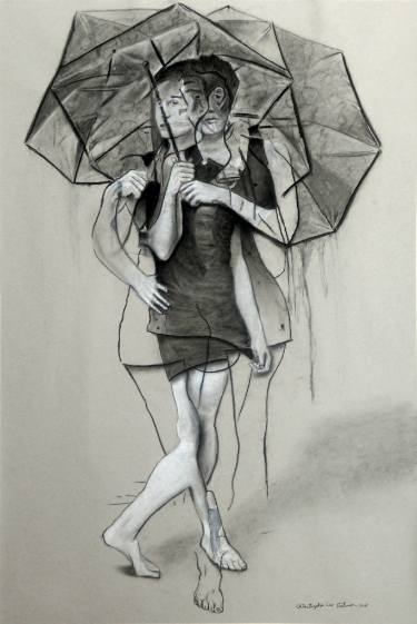 375x561 Girl With Umbrella Drawing - Drawing Of Girl With Umbrella