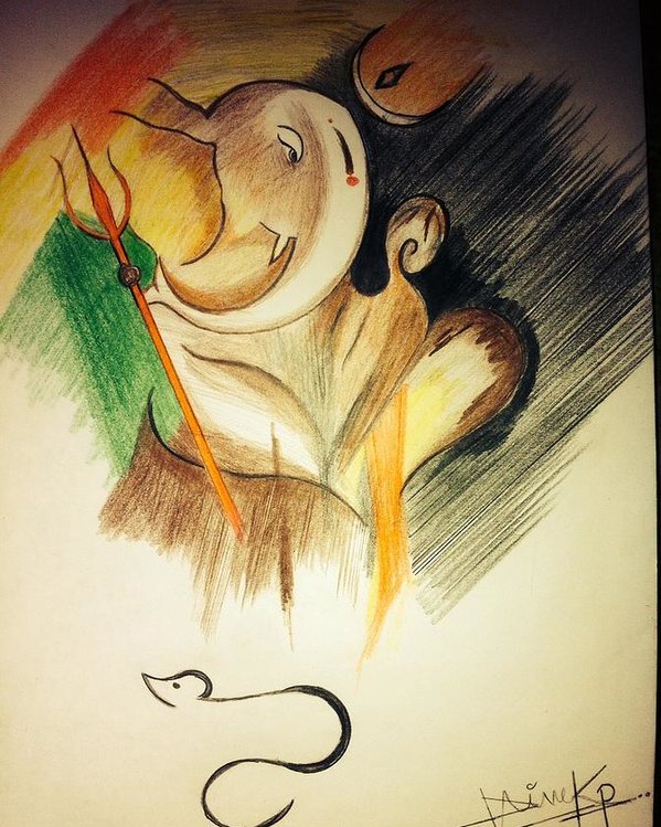 599x749 Colour Painting Of God Ganesha Poster - Drawing Of God Ganesha