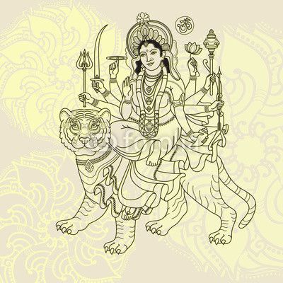 400x400 Image Result For Maa Durga Sitting On Lion Sketch Jai Mata Di - Drawing Of Goddess Durga