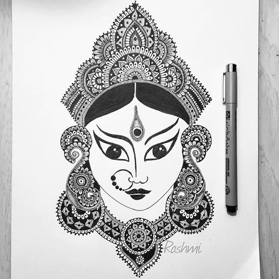 Drawing Of Goddess Durga at PaintingValley.com | Explore collection of ...