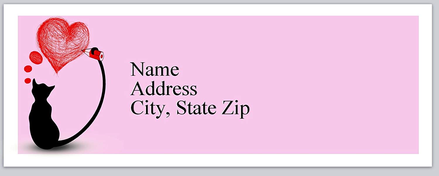 1500x603 Personalized Return Address Labels Cat Drawing - Drawing Of Heart With Labels