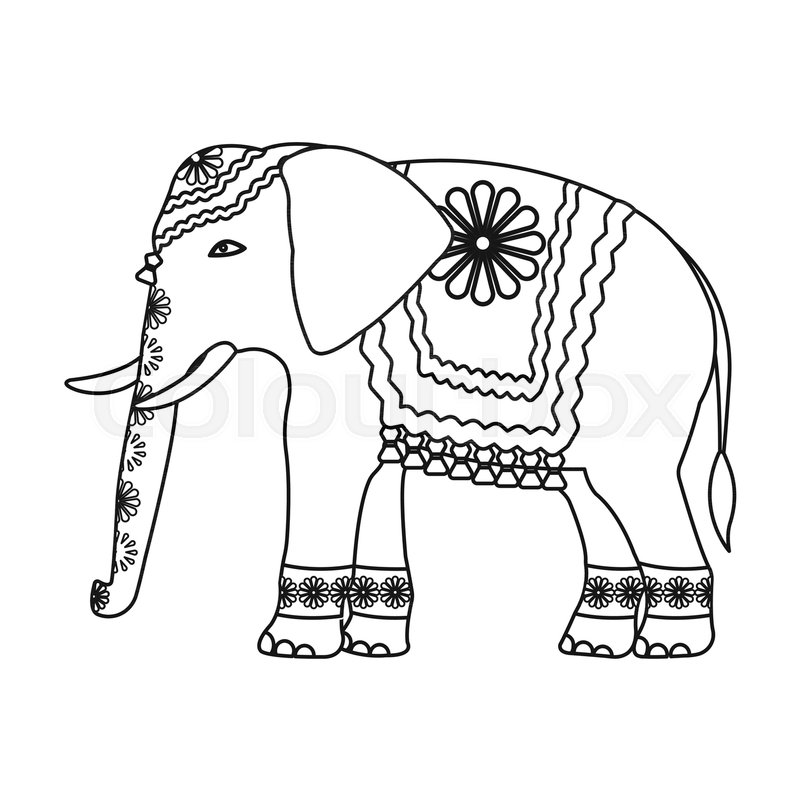 800x800 Indian Elephant Icon In Outline Style Stock Vector Colourbox - Drawing Of Indian Elephant