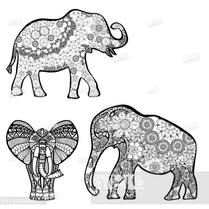 701x700 Set Of Vector Drawing Of A Elephant With Ethnic Patterns Of India - Drawing Of Indian Elephant
