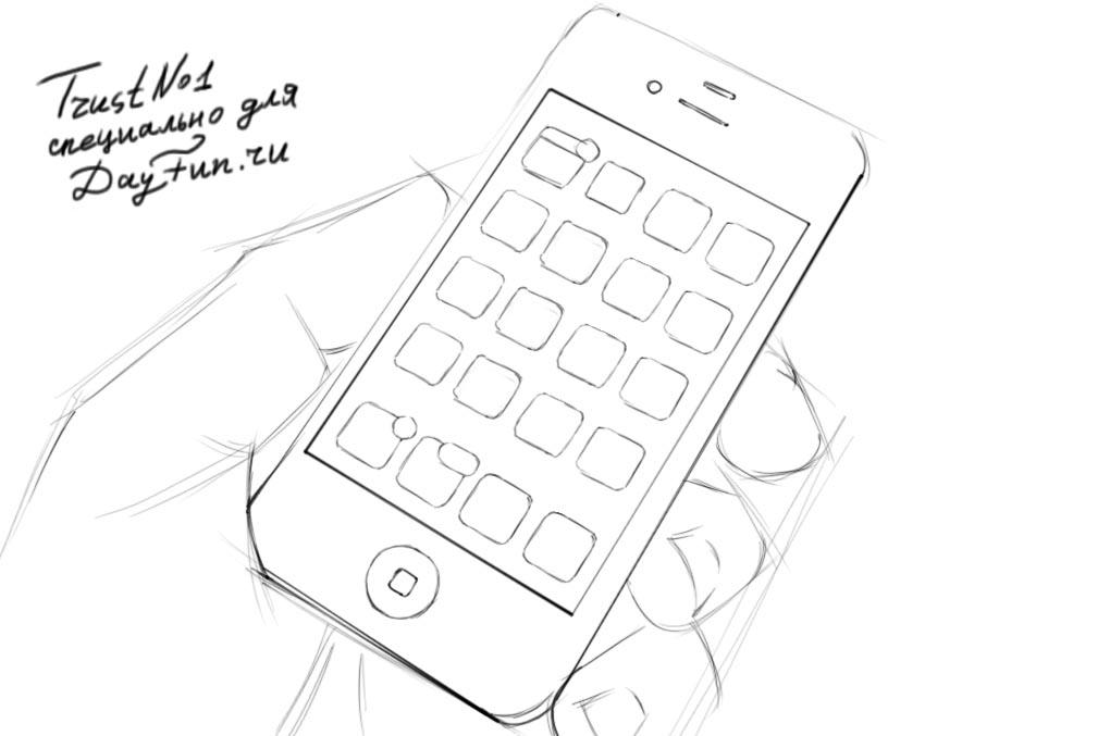 1020x677 how to draw iphone step - Drawing Of Iphone
