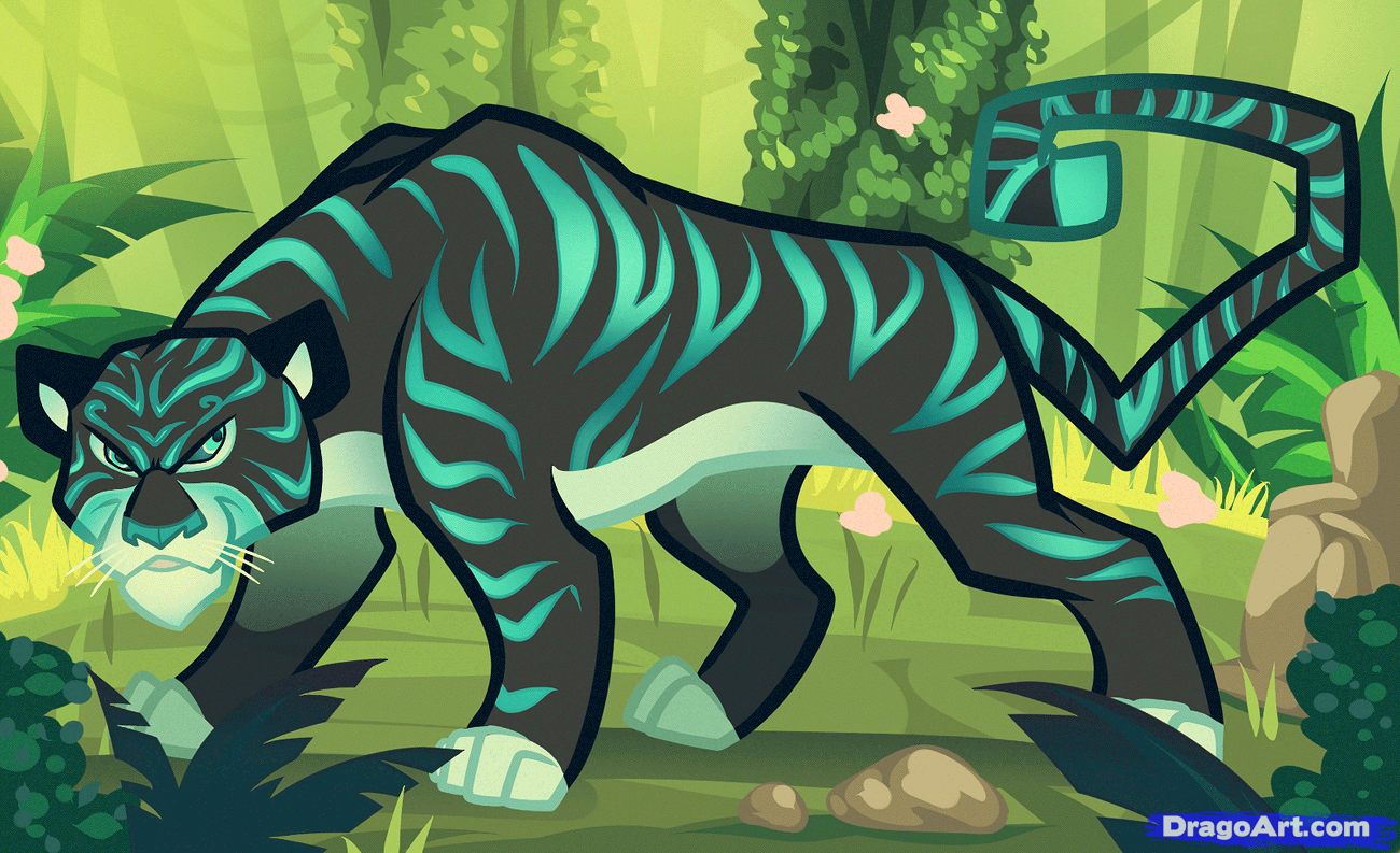 1300x793 how to draw a cool tiger, tiger in jungle, step - Drawing Of Jungle With Animals