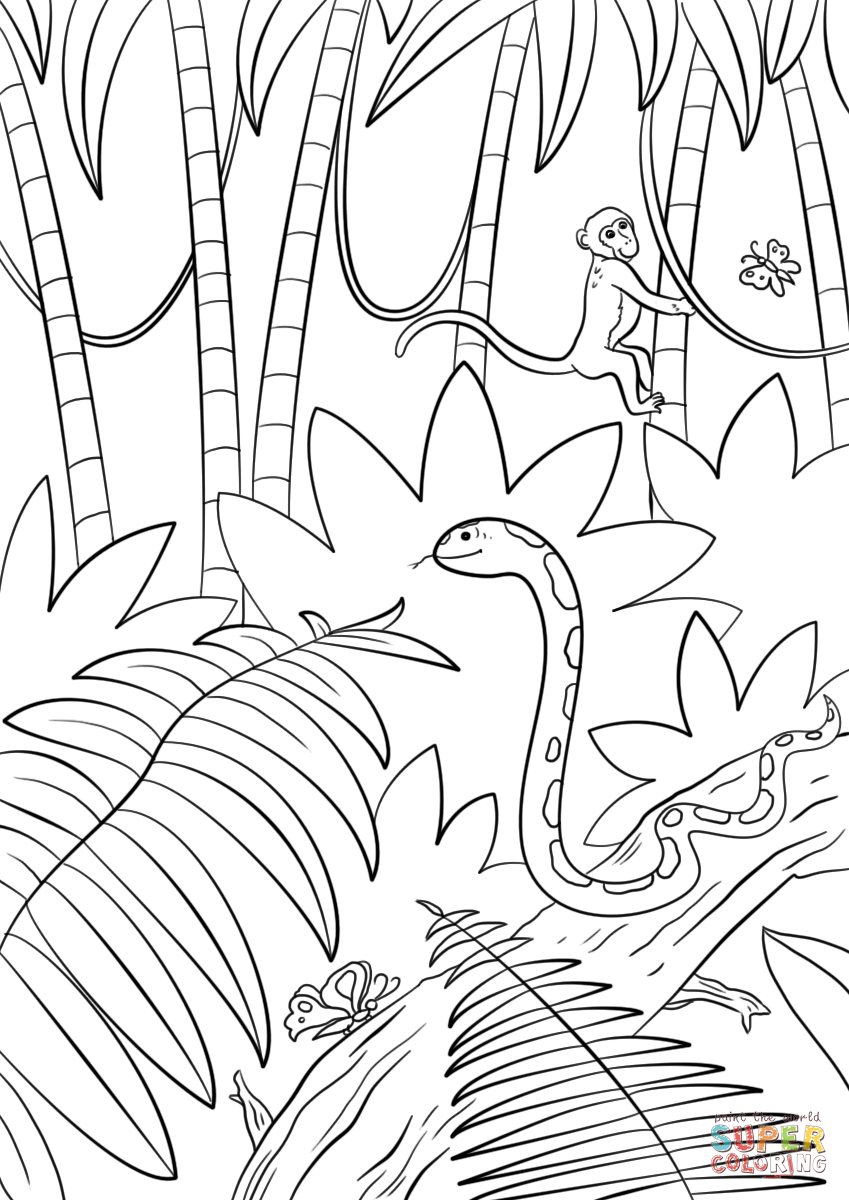 849x1200 jungle scene coloring pages printable animal shrewd rainforest - Drawing Of Jungle With Animals