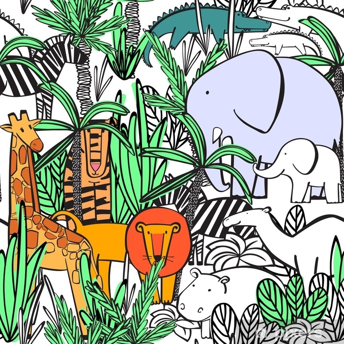 700x700 seamless pattern with wild animals of the jungle thickets - Drawing Of Jungle With Animals