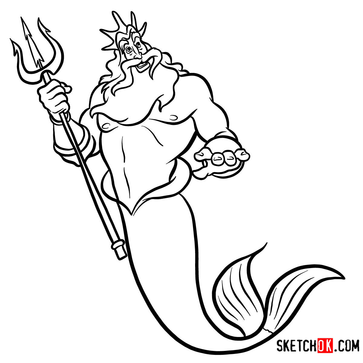 1200x1200 How To Draw King Triton The Little Mermaid - Drawing Of King