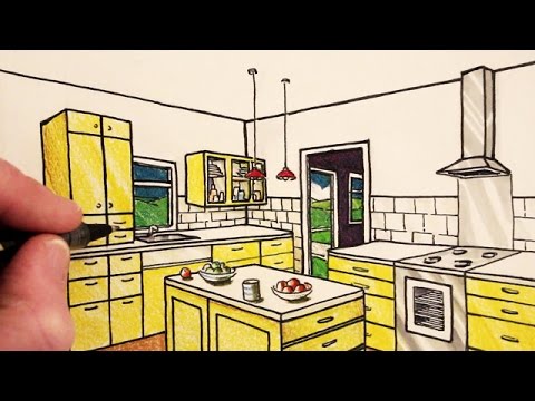480x360 how to draw a kitchen room in point perspective narrated - Drawing Of Kitchen