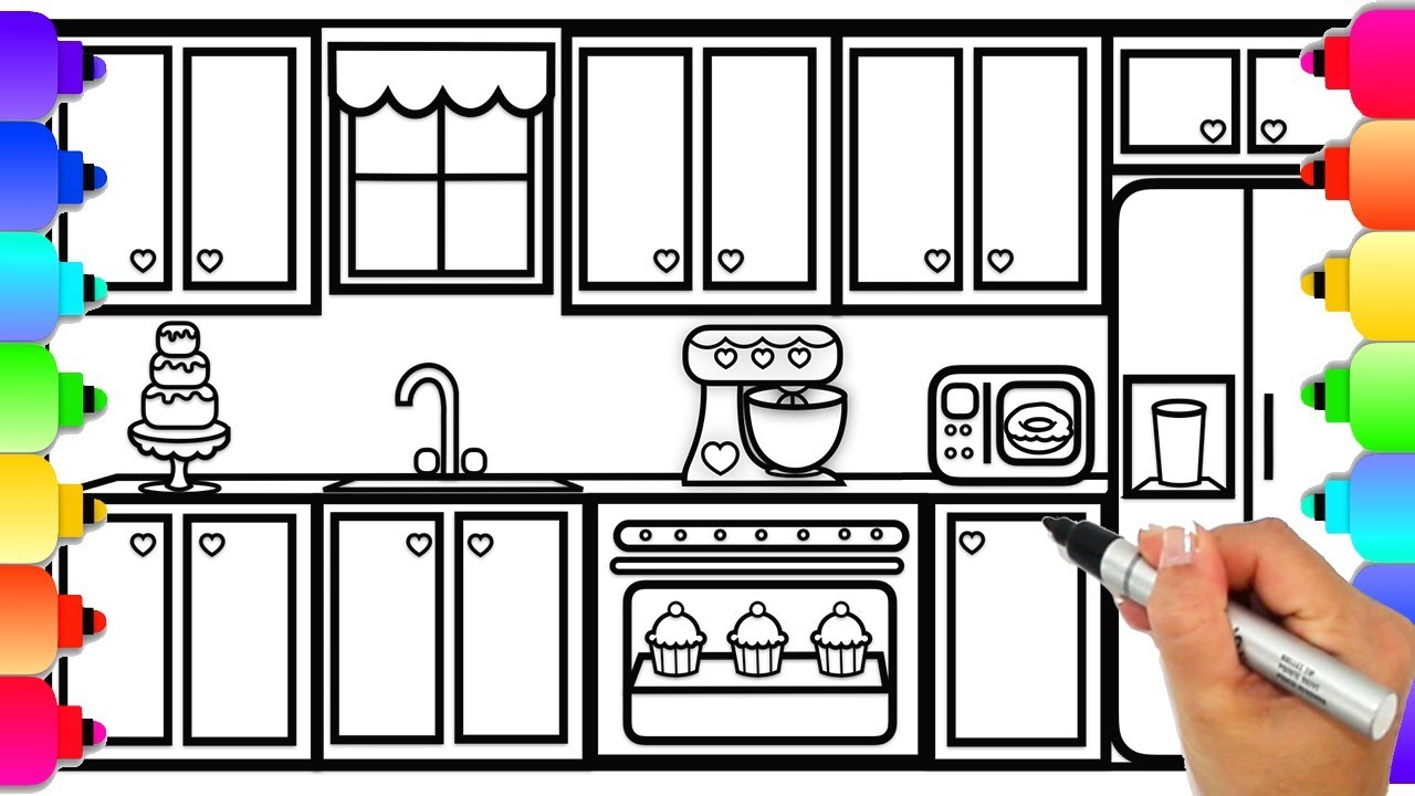 1280x720 How To Draw A Kitchen For Kids Step - Drawing Of Kitchen