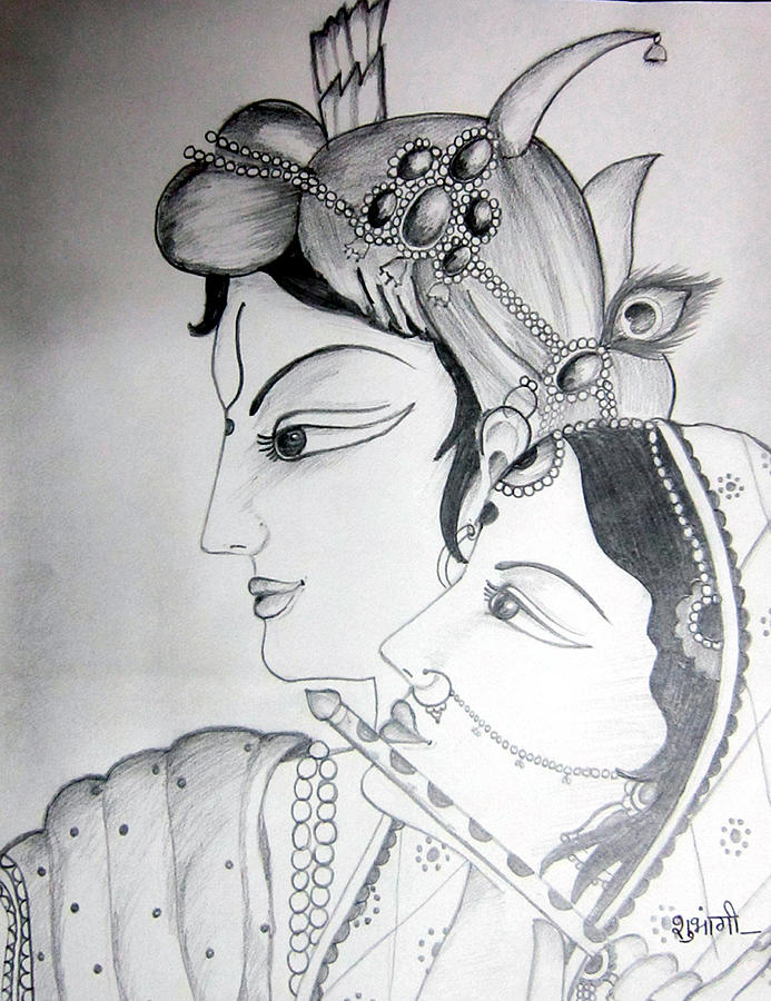 693x900 radha with kanha drawing - Drawing Of Krishna And Radha