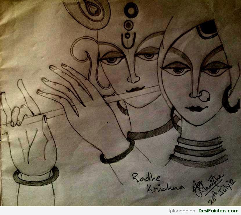 830x739 sketch of god krishna and radha - Drawing Of Krishna And Radha