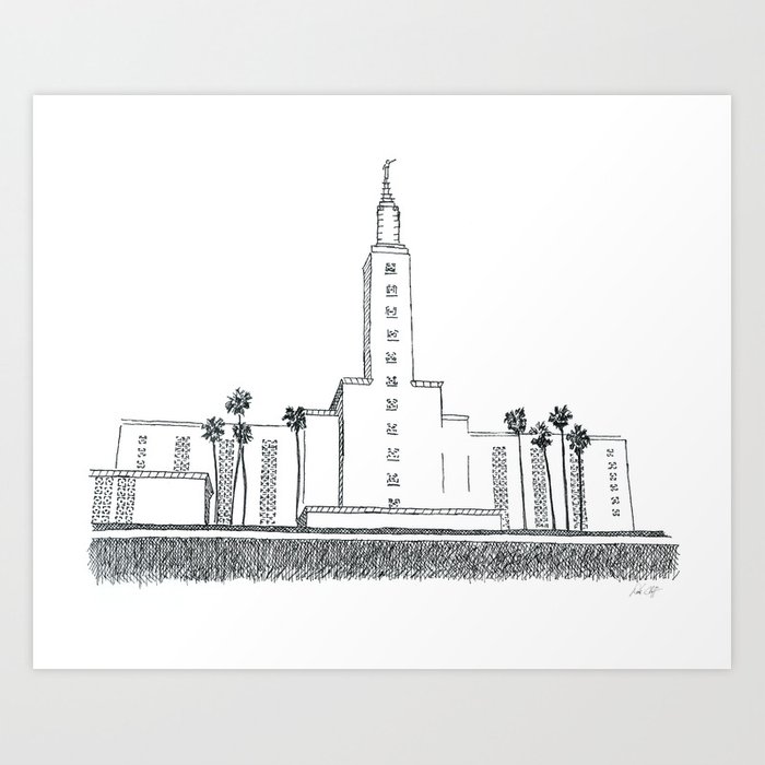 700x700 los angeles lds temple ink drawing art print - Drawing Of Los Angeles