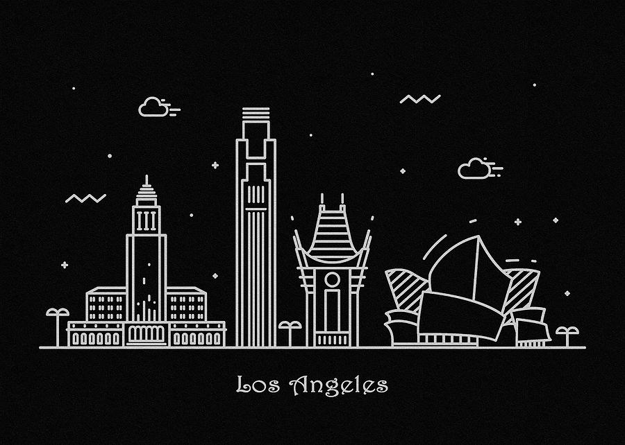 900x642 los angeles skyline travel poster drawing - Drawing Of Los Angeles