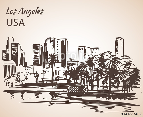 500x409 los angeles cityscape sketch stock image and royalty free vector - Drawing Of Los Angeles