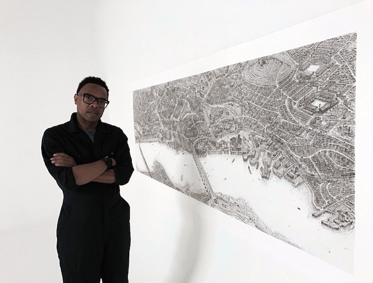 750x568 Artist Is Creating Detailed Cityscape Pen Drawings Of All - Drawing Of Pen