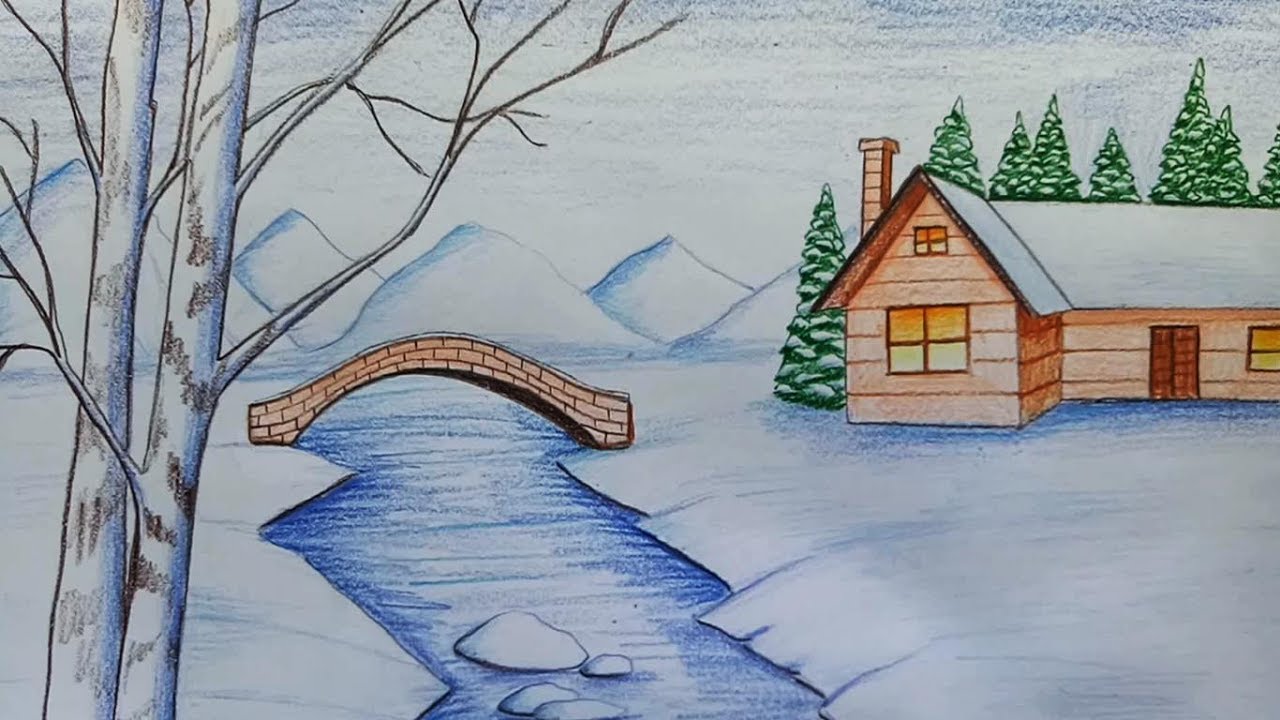 1280x720 How To Draw Snowfall Scenery Step - Drawing Of Snow
