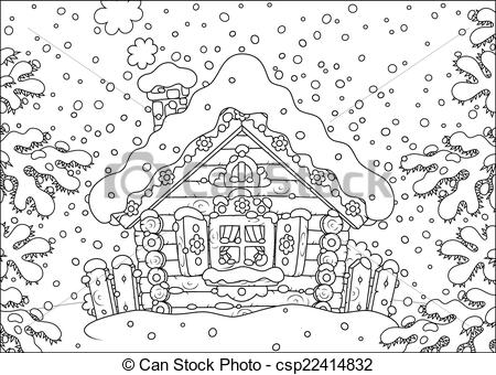 450x340 log hut in snow rustic log house covered with snow on christmas - Drawing Of Snow
