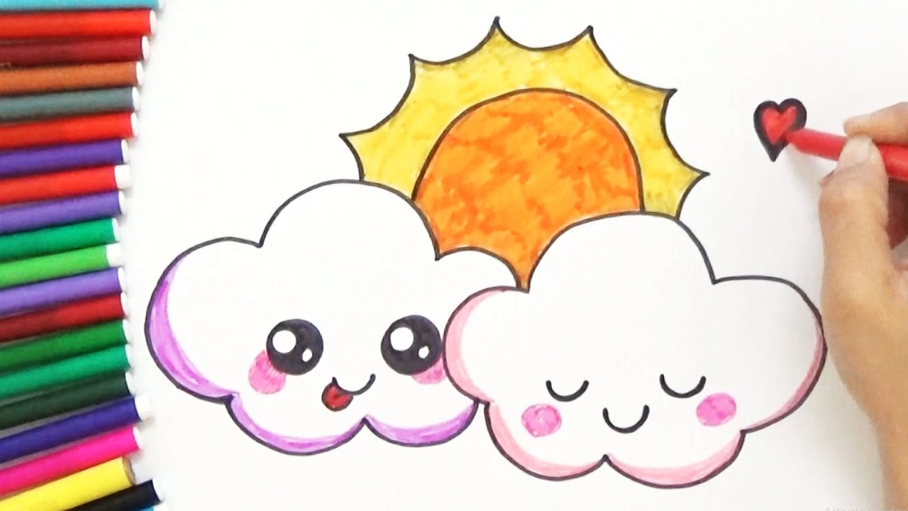 1280x720 How To Draw Cute Sun And Clouds - Drawing Of Sun And Clouds