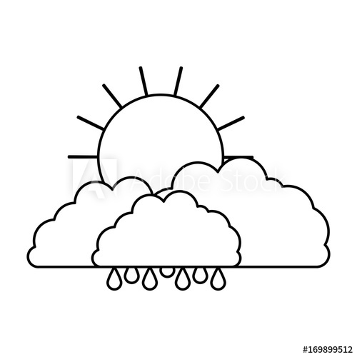 500x500 Clouds With Rain And Sun In Sketch Silhouette On White Background - Drawing Of Sun And Clouds