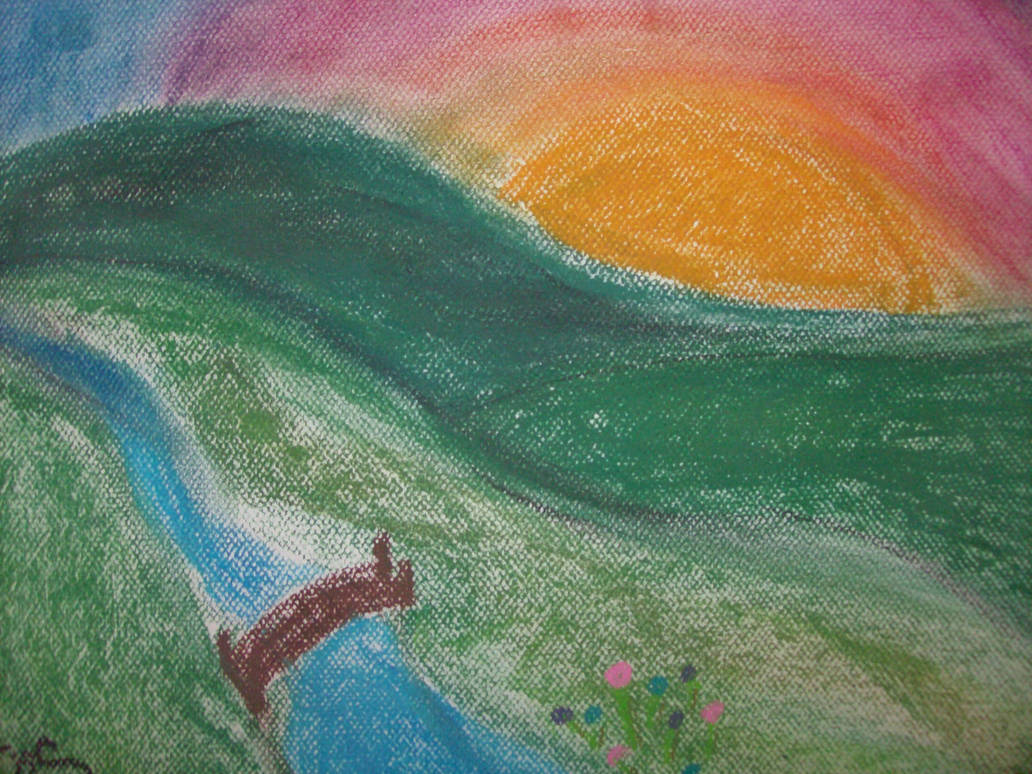 1032x774 Sunset Over The Hills - Drawing Of Sunset In Hills