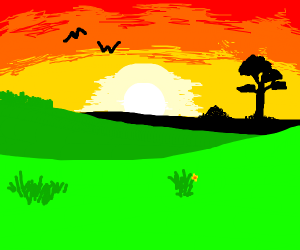300x250 Sunset Between Two Hills Drawing - Drawing Of Sunset In Hills
