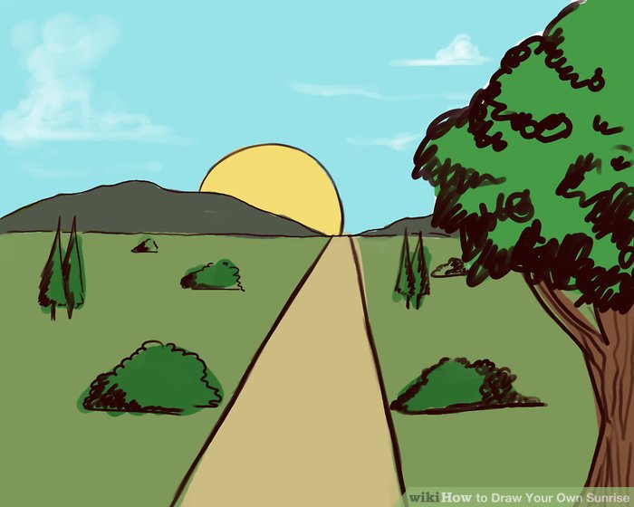 700x560 How To Draw Your Own Sunrise Steps - Drawing Of Sunset In Hills