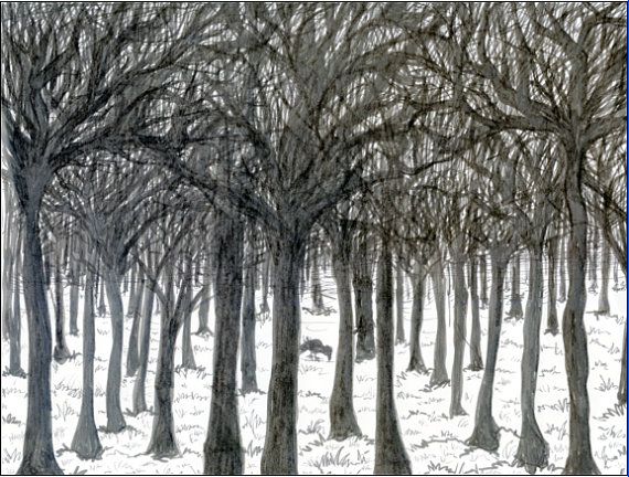 570x432 Creepy Ink Drawing Print The Woods Inspiration Ink Doodles - Drawing Of The Woods