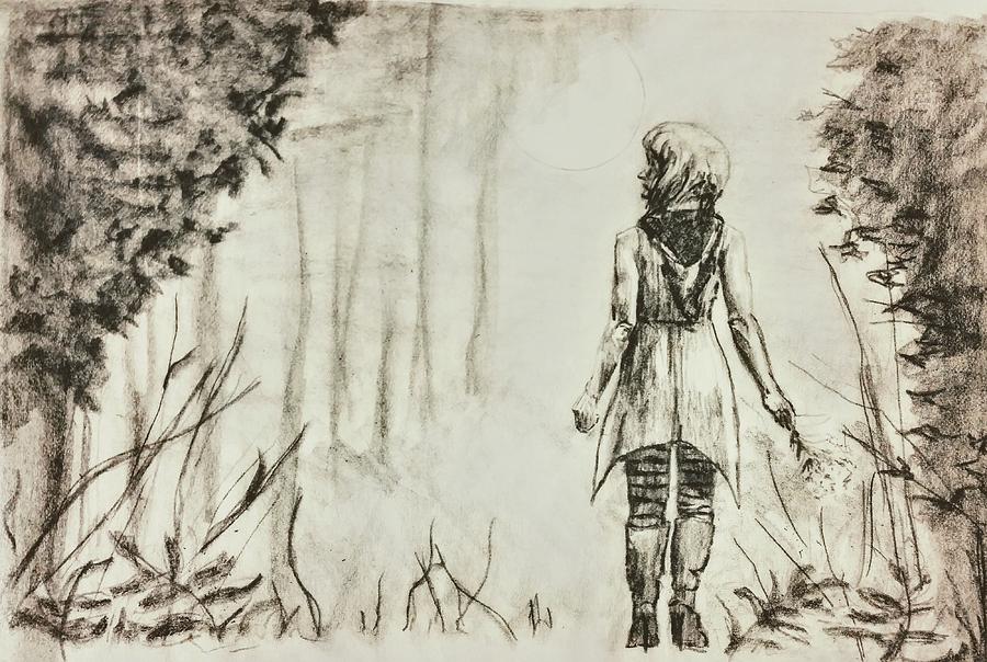 900x604 Red In The Woods Sketch Drawing - Drawing Of The Woods