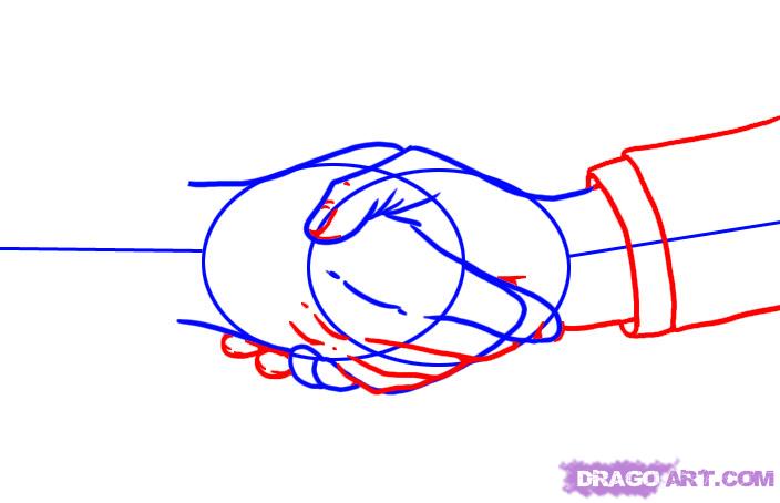 704x454 How To Draw Shaking Hands, Step - Drawing Of Two Hands Shaking