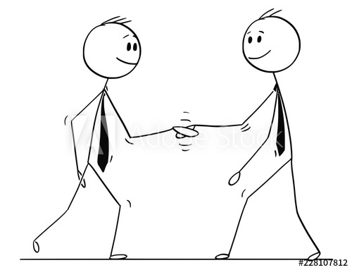 500x383 Cartoon Stick Drawing Conceptual Illustration Of Two Men - Drawing Of Two Hands Shaking