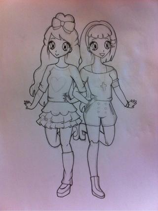 320x429 lineart of my two new characters they're sisters and in desperate - Drawing Of Two Sisters
