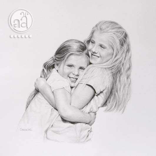 530x530 pencil portrait of hugging sisters artsy ants - Drawing Of Two Sisters