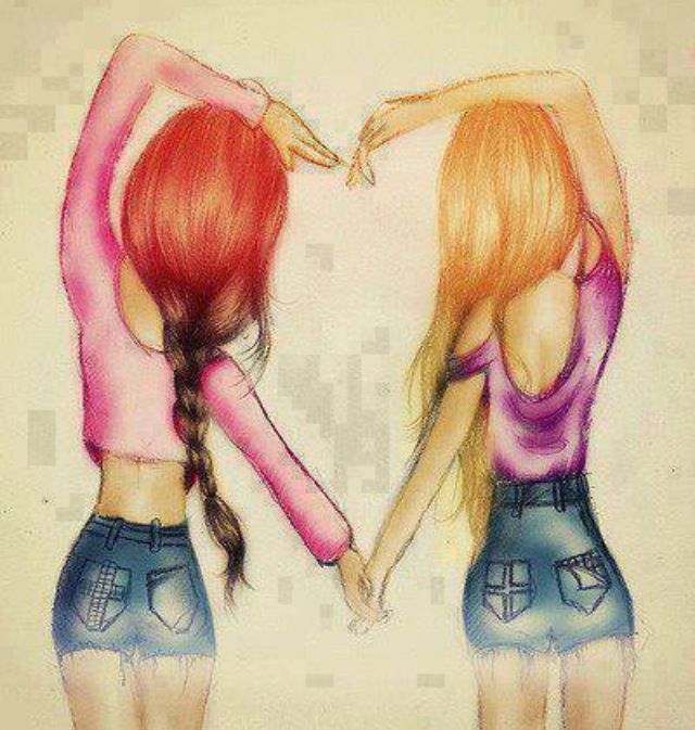 640x673 two sisters anime in best friend drawings, drawings, cute - Drawing Of Two Sisters